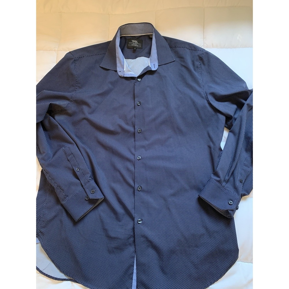 WRK Work Rest Karma Button Down 4 Way Stretch, Men's Sz 17 Blue‎ Polka Dot